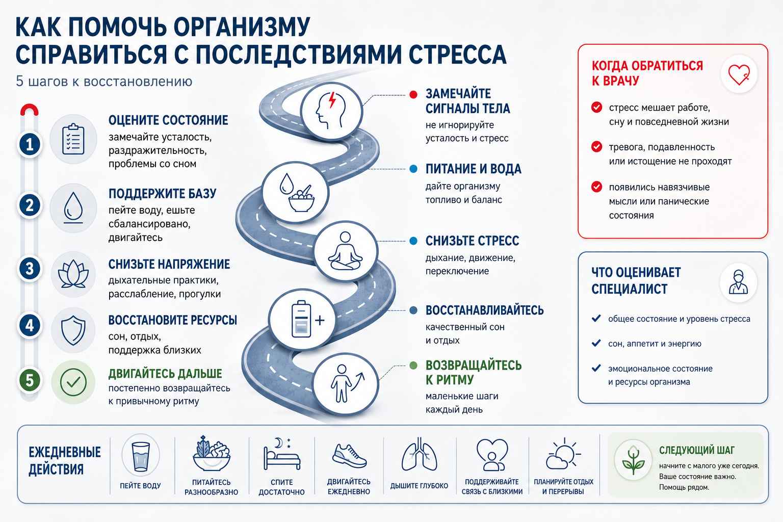 Инфографика объясняет этапы помощи организму в борьбе со стрессом